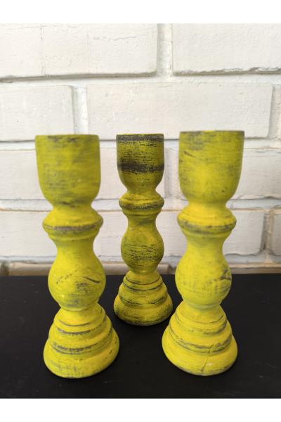 Rustic Candle Holder - Yellow 15cm